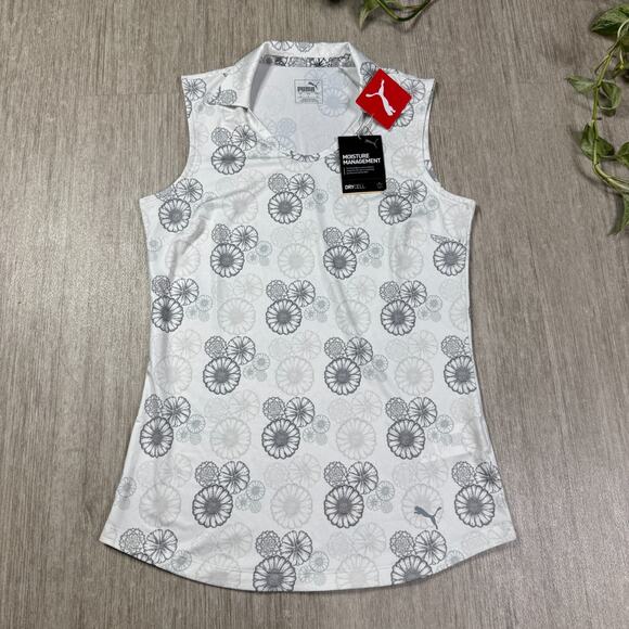 Puma Tops - PUMA Women's Tennis Pickleball Shirt Collared Sleeveless Floral White S NWT
